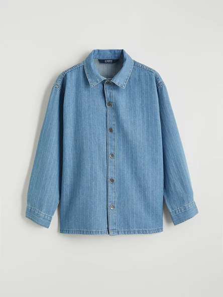 LCW Kids İndigo Çizgili Erkek Çocuk Jean Gömlek ürün görseli 1