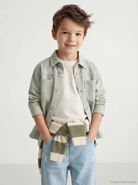 LCW Kids Yeşil Uzun Kollu Erkek Çocuk Gömlek ürün görseli 1