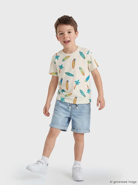 LCW Kids İndigo Beli Lastikli Erkek Çocuk Jean Şort ürün görseli 1