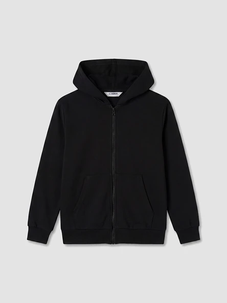 LCW Kids Siyah Kapüşonlu Erkek Çocuk Fermuarlı Sweatshirt ürün görseli 1