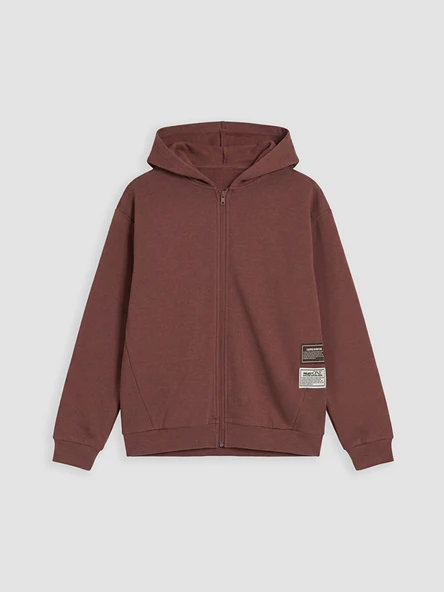 LCW Kids Kahverengi Kapüşonlu Erkek Çocuk Fermuarlı Sweatshirt ürün görseli 1