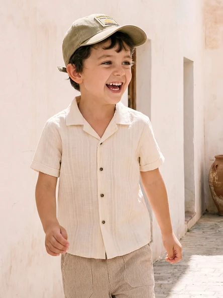 LCW Kids Bej Resort Yaka Erkek Çocuk Gömlek ürün görseli 1