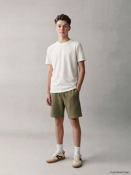 LCW Kids Haki Beli Lastikli Erkek Çocuk Pike Şort ürün görseli 1