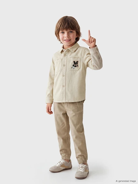 LCW Kids Bej Mickey Mouse Erkek Çocuk Gabardin Gömlek ürün görseli 1