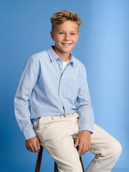 LCW Kids Mavi Çizgili Erkek Çocuk Gömlek ürün görseli 1
