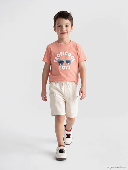 LCW Kids Bej Keten Karışımlı Erkek Çocuk Kargo Şort ürün görseli 1