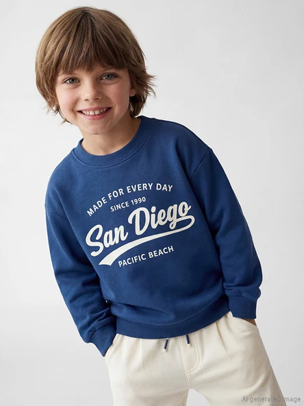 LCW Kids Mavi San Diego Baskılı Erkek Çocuk Sweatshirt ürün görseli 1