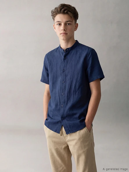LCW Kids İndigo Hakim Yaka Erkek Çocuk Poplin Gömlek ürün görseli 1