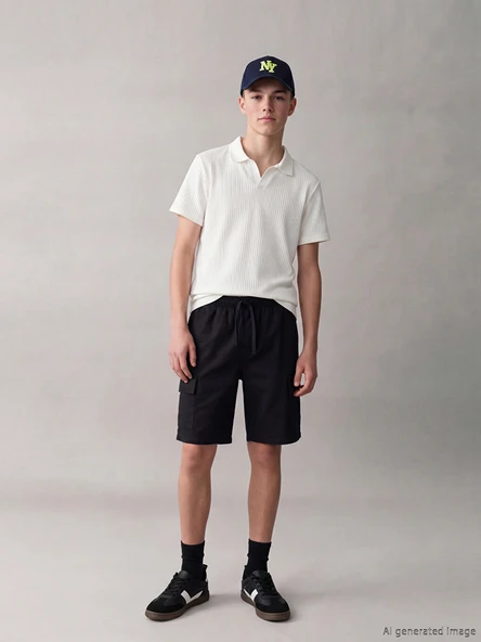 LCW Kids Siyah Beli Lastikli Erkek Çocuk Kargo Şort ürün görseli 1
