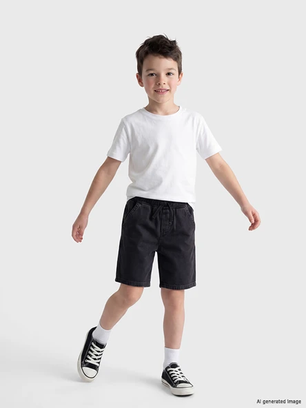LCW Kids Siyah Beli Lastikli Erkek Çocuk Jean Şort ürün görseli 1