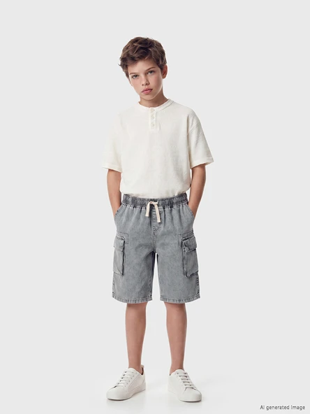 LCW Kids Gri Beli Lastikli Erkek Çocuk Kargo Jean Şort ürün görseli 1