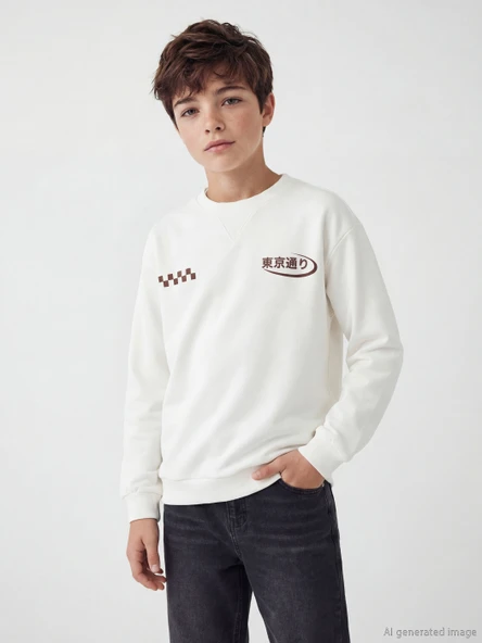 LCW Kids Beyaz Baskılı Erkek Çocuk Sweatshirt ürün görseli 1