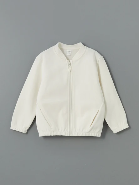 LCW Kids Ekru Basic Erkek Çocuk Fermuarlı Sweatshirt - Resim 3