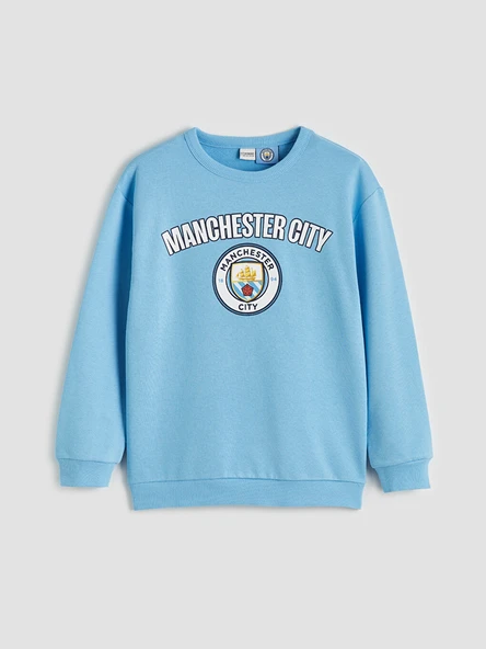 LCW Kids Mavi Bisiklet Yaka Manchester City Baskılı Erkek Çocuk Sweatshirt ürün görseli 1