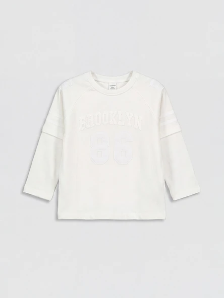 LCW Kids Ekru Brooklyn Baskılı Erkek Çocuk Uzun Kollu Tişört ürün görseli 1