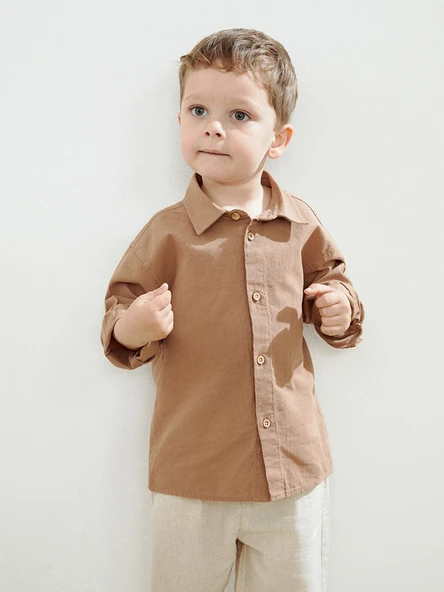 LCW Kids Kahverengi Basic Uzun Kollu Erkek Çocuk Gömlek ürün görseli 1