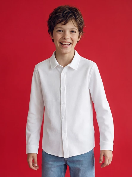 LCW Kids Beyaz Erkek Çocuk Armürlü Gömlek ürün görseli 1