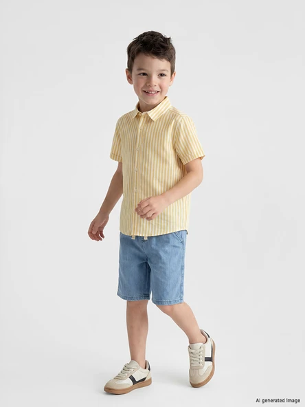 LCW Kids İndigo Beli Lastikli Erkek Çocuk Jean Şort ürün görseli 1