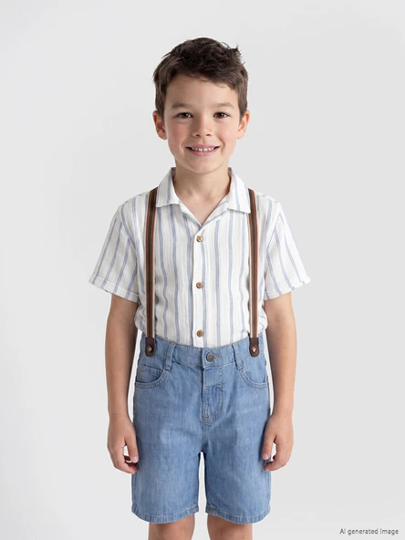 LCW Kids Mavi Erkek Çocuk Kısa Kollu Gömlek ürün görseli 1