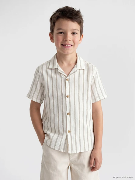 LCW Kids Haki Çizgili Erkek Çocuk Gömlek ürün görseli 1