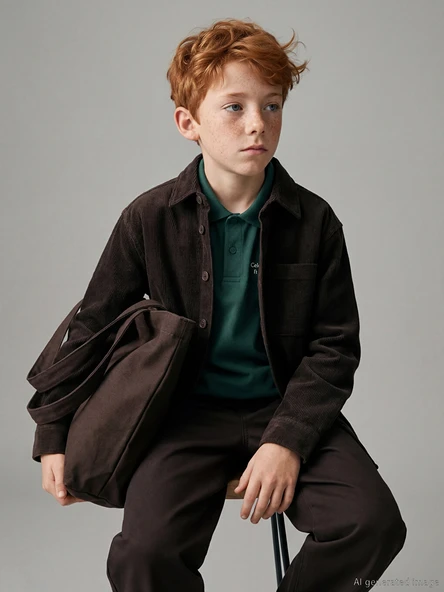 LCW Kids Kahverengi Erkek Çocuk Kadife Gömlek ürün görseli 1
