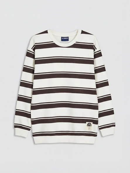 LCW Kids Kahverengi Bisiklet Yaka Çizgili Erkek Çocuk Sweatshirt ürün görseli 1