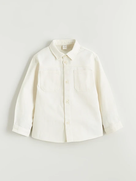 LCW Kids Bej Erkek Çocuk Basic Gabardin Gömlek - Resim 2