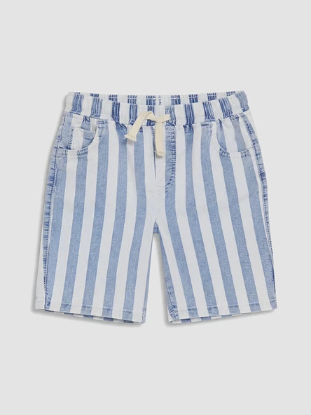 LCW Kids Mavi Beli Lastikli Çizgili Erkek Çocuk Jean Şort ürün görseli 1