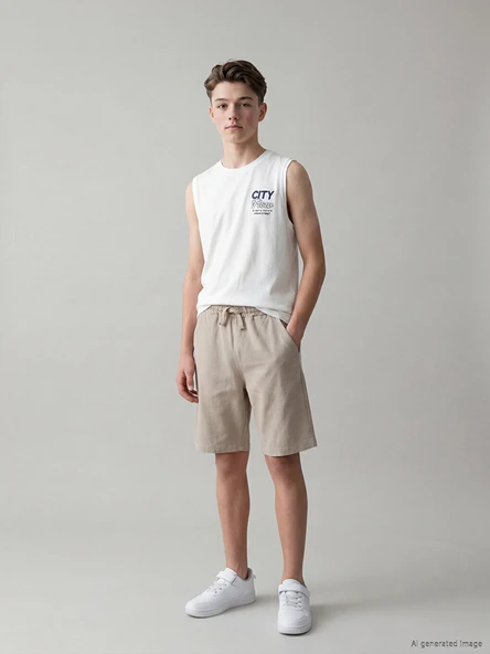 LCW Kids Kahverengi Beli Lastikli Basic Erkek Çocuk Şort ürün görseli 1