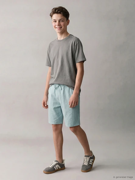 LCW Kids Yeşil Beli Lastikli Erkek Çocuk Pike Şort ürün görseli 1