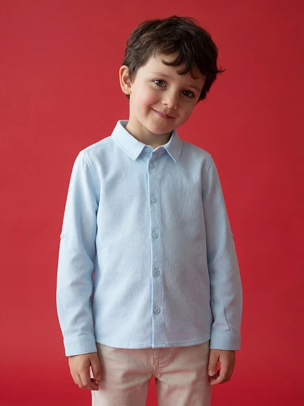 LCW Kids Mavi Basic Uzun Kollu Erkek Çocuk Gömlek ürün görseli 1