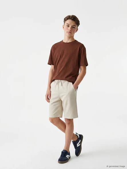 LCW Kids Bej Beli Lastikli Basic Erkek Çocuk Şort ürün görseli 1