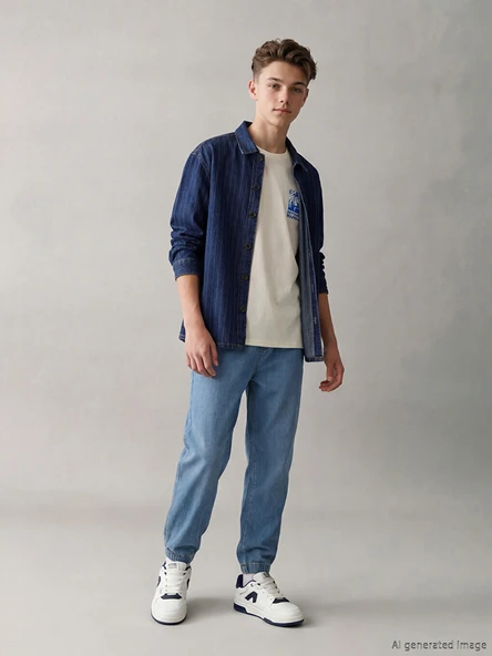 LCW Kids İndigo Beli Lastikli Erkek Çocuk Jogger Jean Pantolon ürün görseli 1