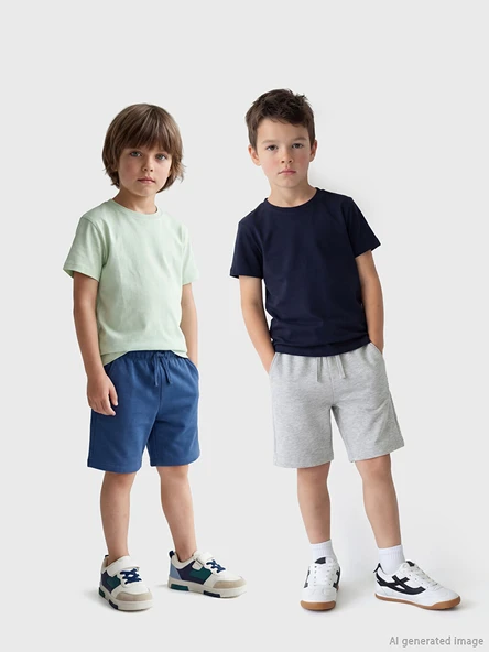 LCW Kids Gri Beli Bağlamalı Erkek Çocuk Şort 2'li ürün görseli 1
