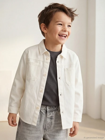 LCW Kids Bej Erkek Çocuk Basic Gabardin Gömlek ürün görseli 1