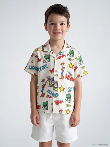 LCW Kids Bej Toy Story Baskılı Erkek Çocuk Gömlek ürün görseli 1