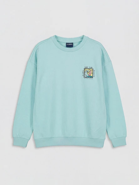 LCW Kids Turkuaz Bisiklet Yaka Baskılı Erkek Çocuk Sweatshirt ürün görseli 1