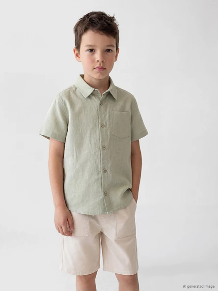 LCW Kids Yeşil Erkek Çocuk Kısa Kollu Poplin Gömlek ürün görseli 1