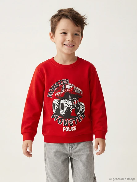 LCW Kids Kırmızı Bisiklet Yaka Erkek Çocuk Sweatshirt ürün görseli 1