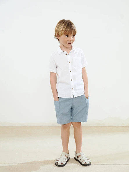LCW Kids Beyaz Basic Cepli Erkek Çocuk Poplin Gömlek - Resim 2