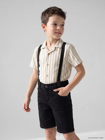 LCW Kids Bej Çizgili Erkek Çocuk Gömlek ürün görseli 1