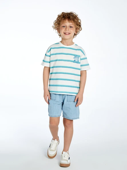 LCW Kids İndigo Beli Lastikli Basic Erkek Çocuk Jean Şort - Resim 2