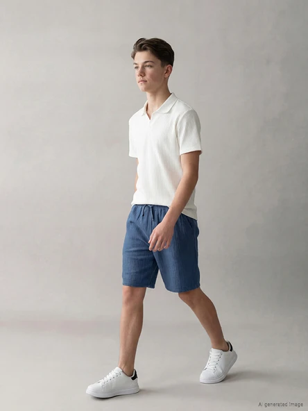 LCW Kids Mavi Regular Fit Müslin Erkek Çocuk Şort ürün görseli 1