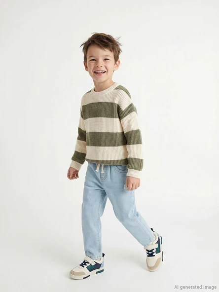LCW Kids İndigo Beli Bağlamalı Erkek Çocuk Jean Pantolon ürün görseli 1