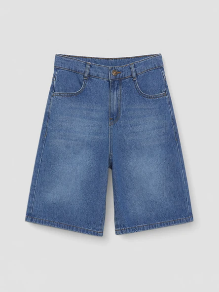 LCW Kids İndigo Geniş Paça Erkek Çocuk Jean Şortolon ürün görseli 1