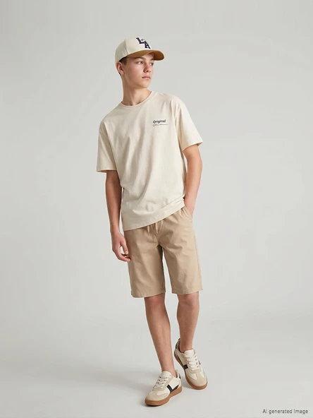 LCW Kids Bej Beli Lastikli Erkek Çocuk Gabardin Şort ürün görseli 1