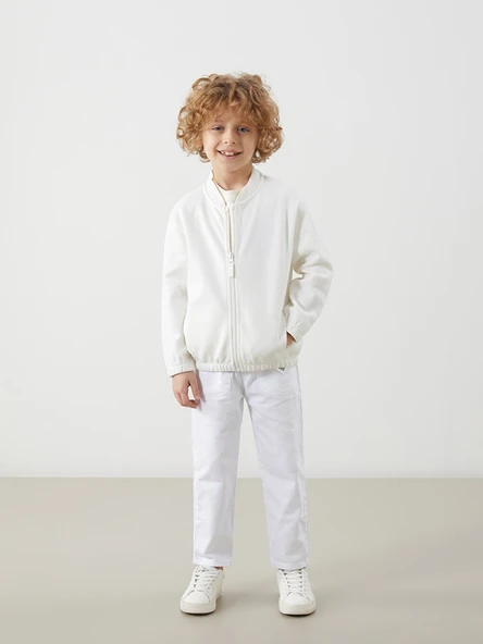 LCW Kids Ekru Basic Erkek Çocuk Fermuarlı Sweatshirt - Resim 2