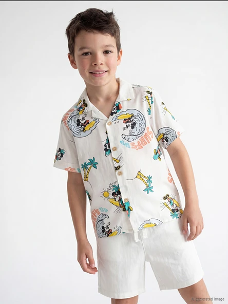 LCW Kids Beyaz Mickey Mouse Baskılı Erkek Çocuk Gömlek ürün görseli 1