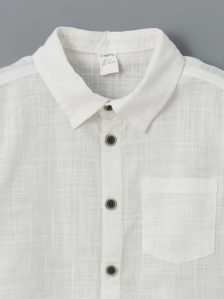 LCW Kids Beyaz Basic Cepli Erkek Çocuk Poplin Gömlek - Resim 6