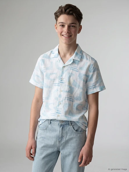 LCW Kids Mavi Desenli Poplin Erkek Çocuk Gömlek ürün görseli 1
